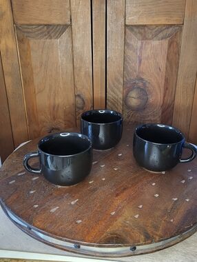 Black Ceramic Coffee Mugs - Set of 3